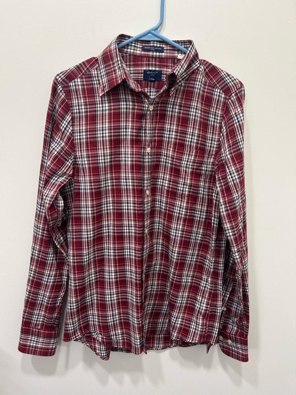 Gant Button Down Windblown Oxford Men’s Small Red Plaid Fitted Long Sleeve